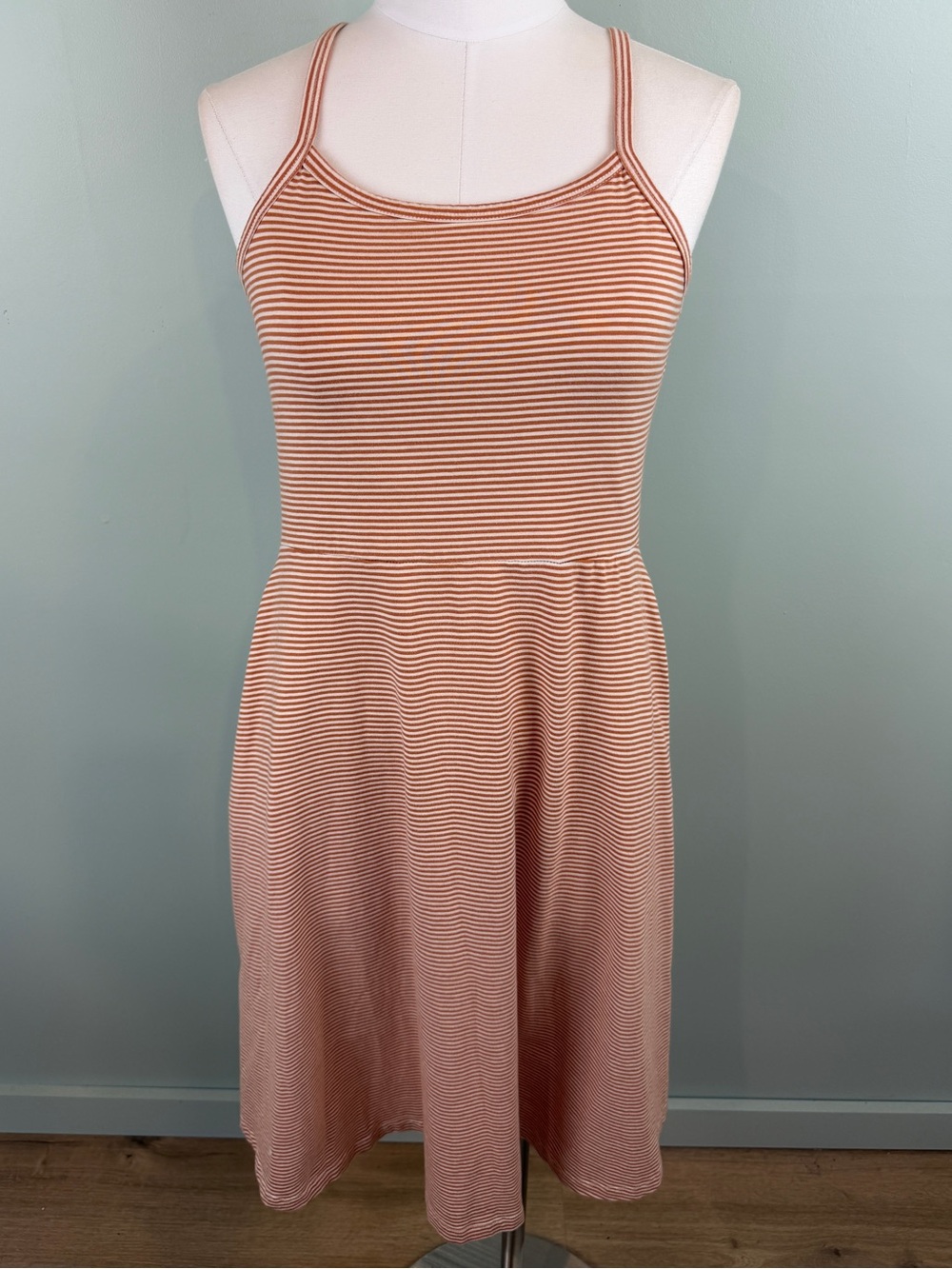 Pact Striped Rust color SpaghettiโStrap Casual midi Dress Organic Cotton Large